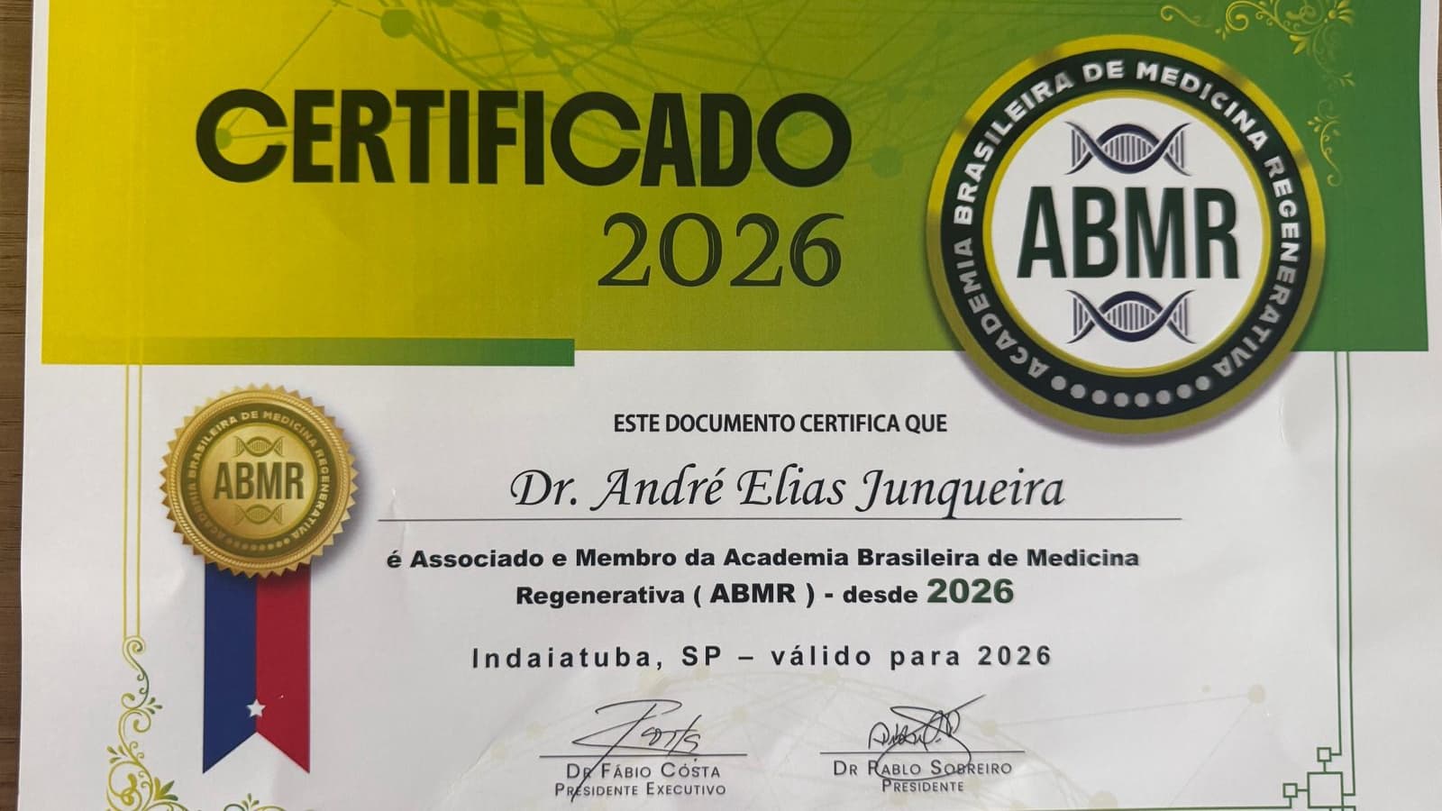 Certificado de Membro da Academia Brasileira de Medicina Regenerativa
